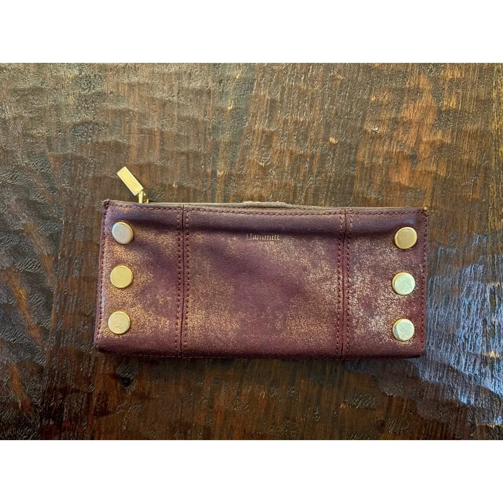 Hammitt 110 North Wallet Burgundy Distressed Gold Leather Studs Classic Quality